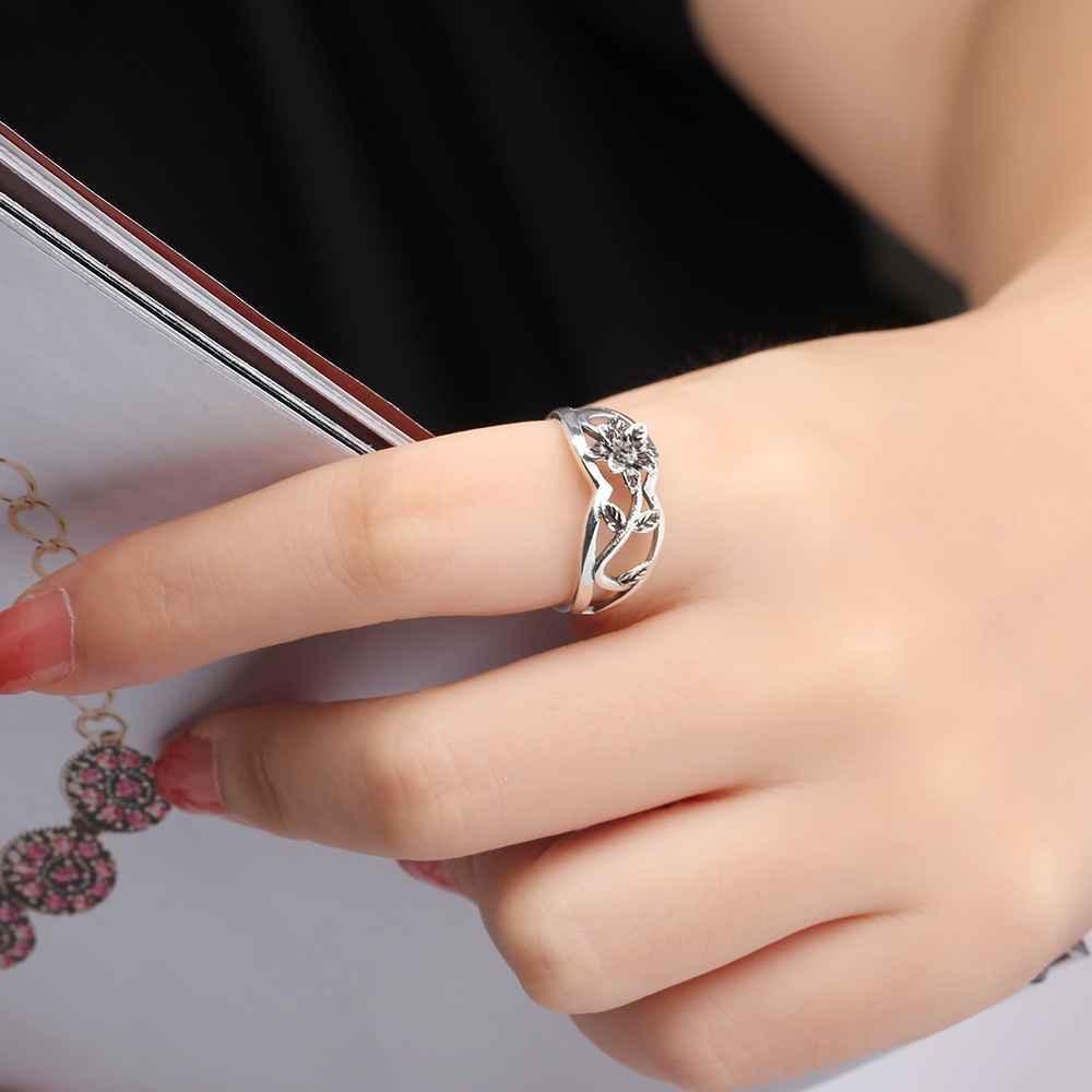 925 Sterling Silver Wedding Band - Hollow Flower & Leaf Shaped Ring - Fashion Jewelry Gift for Women - On Trend Jewelry Collection For Women - Best Engagement Ring for Women of all Ages - Personalized Jewel