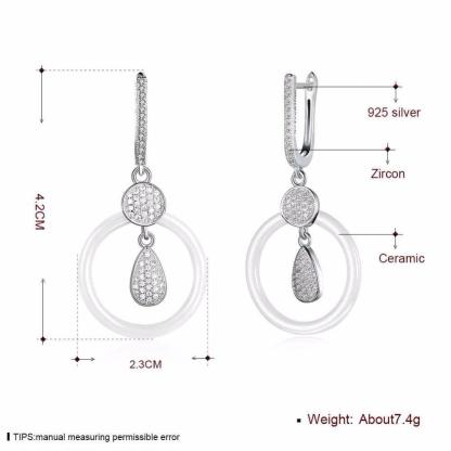 925 Sterling Silver White Ceramic Round Drop Earring - Personalized Jewel