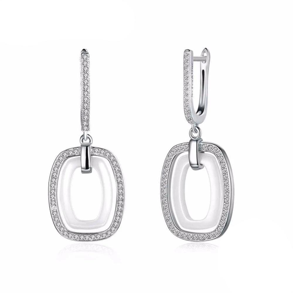 925 Sterling Silver White Rectangular Brincos Zirconia Dangler Drop Earring-Personalized Jewels