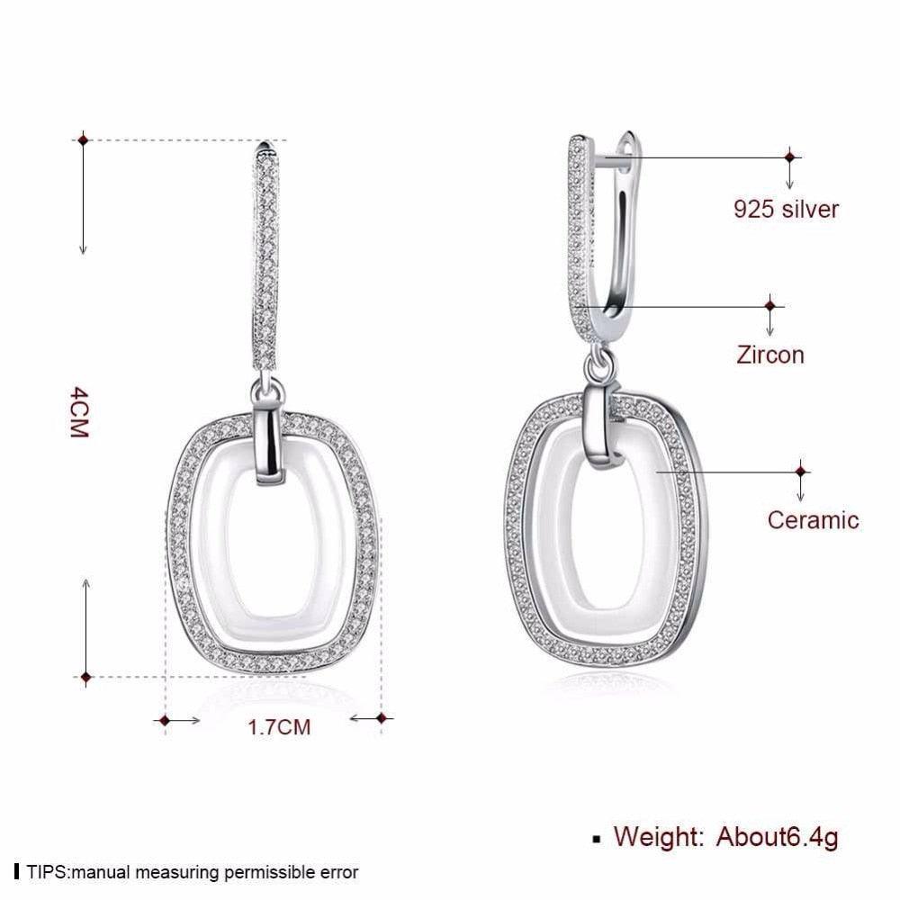 925 Sterling Silver White Rectangular Brincos Zirconia Dangler Drop Earring - Personalized Jewel