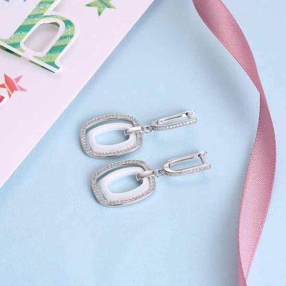 925 Sterling Silver White Rectangular Brincos Zirconia Dangler Drop Earring - Personalized Jewel