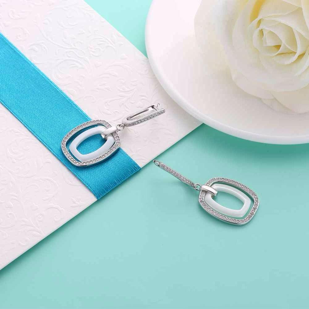 925 Sterling Silver White Rectangular Brincos Zirconia Dangler Drop Earring-Personalized Jewels