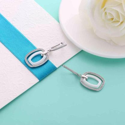 925 Sterling Silver White Rectangular Brincos Zirconia Dangler Drop Earring - Personalized Jewel