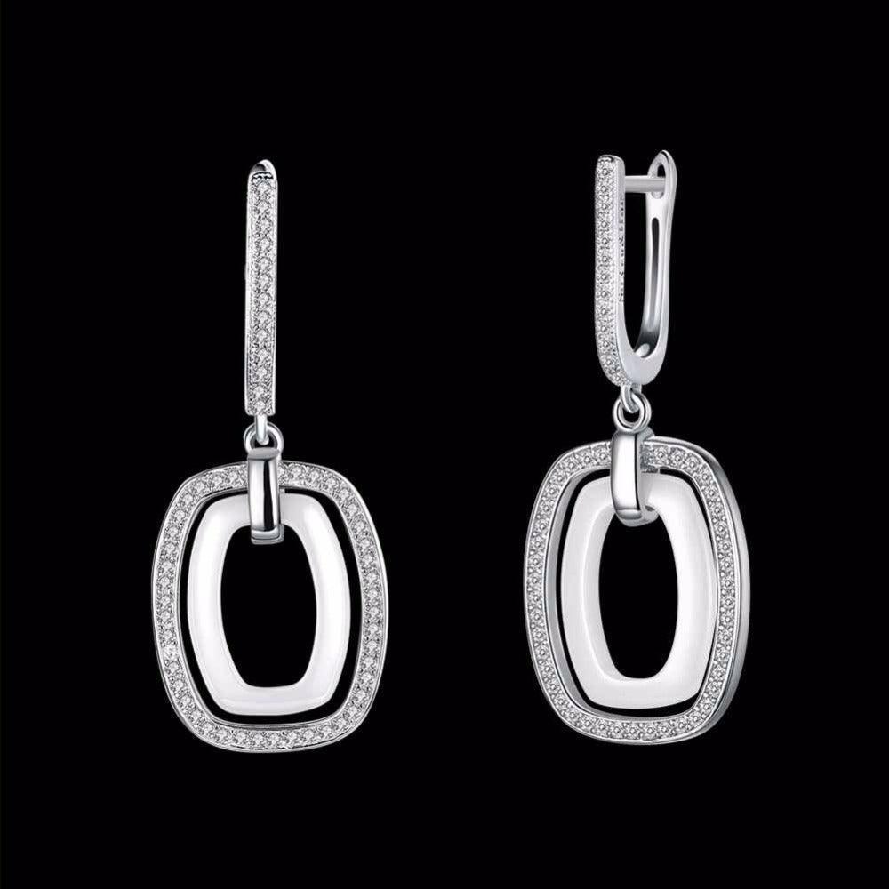 925 Sterling Silver White Rectangular Brincos Zirconia Dangler Drop Earring - Personalized Jewel