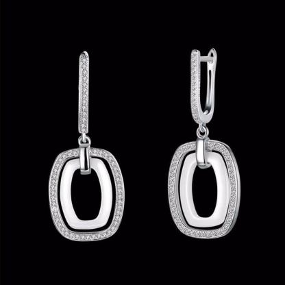 925 Sterling Silver White Rectangular Brincos Zirconia Dangler Drop Earring - Personalized Jewel
