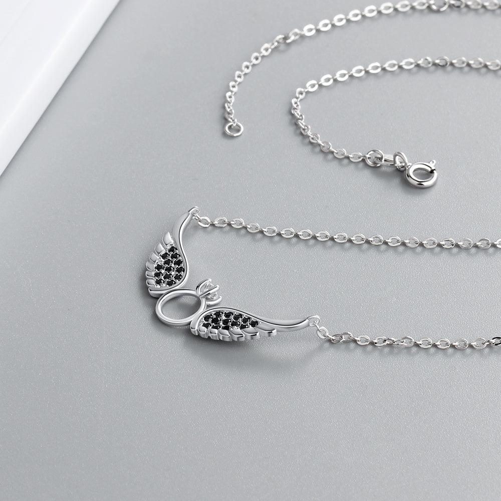 925 Sterling Silver Women Fashion Jewelry Necklace with Black CZ Wing Pendants - Personalized Jewel