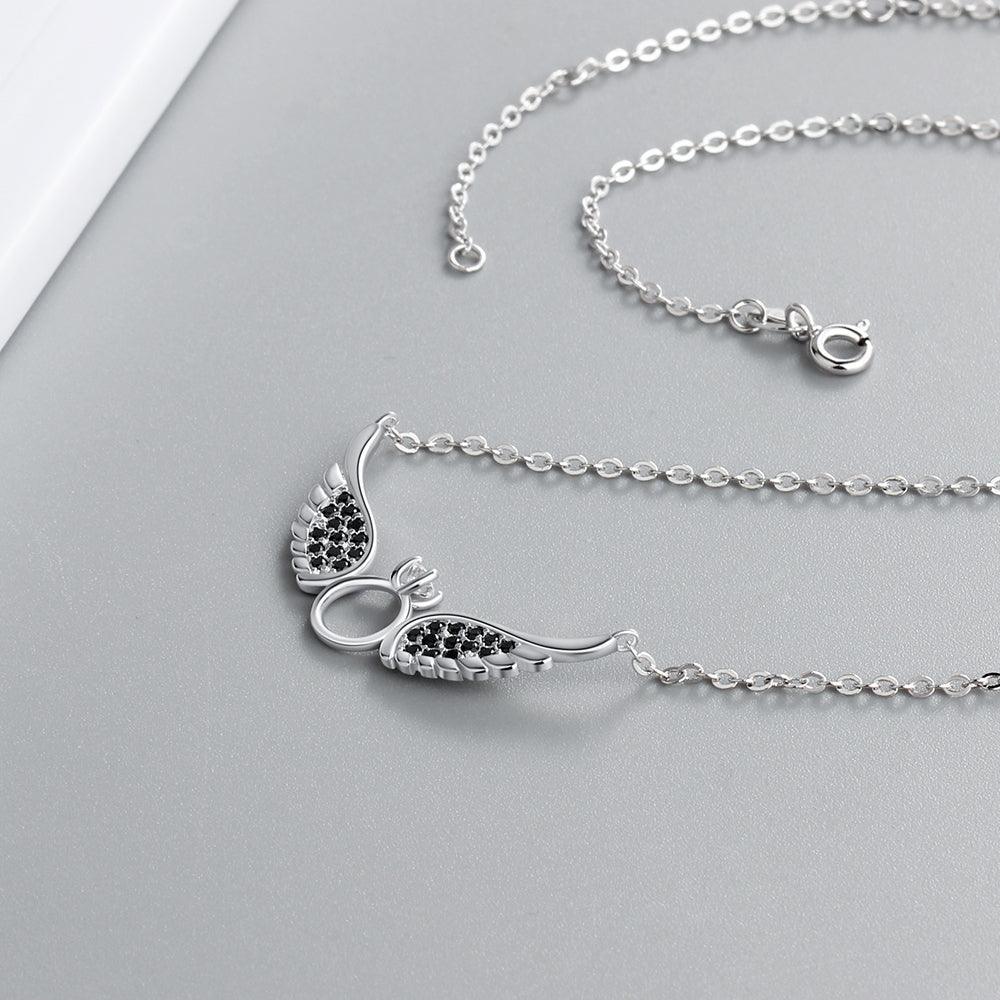 925 Sterling Silver Women Fashion Jewelry Necklace with Black CZ Wing Pendants - Personalized Jewel