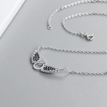 925 Sterling Silver Women Fashion Jewelry Necklace with Black CZ Wing Pendants - Personalized Jewel