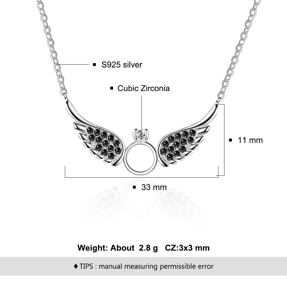 925 Sterling Silver Women Fashion Jewelry Necklace with Black CZ Wing Pendants - Personalized Jewel