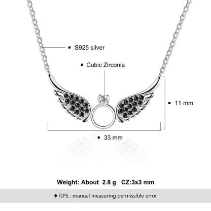 925 Sterling Silver Women Fashion Jewelry Necklace with Black CZ Wing Pendants - Personalized Jewel