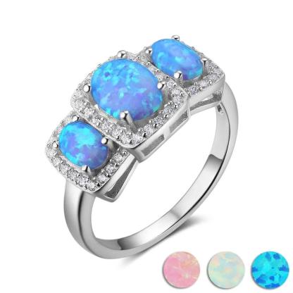 925 Sterling Silver Women's Rings Luxurious Blue Opal Stone Party Jewelry Anel For Women - Personalized Jewel