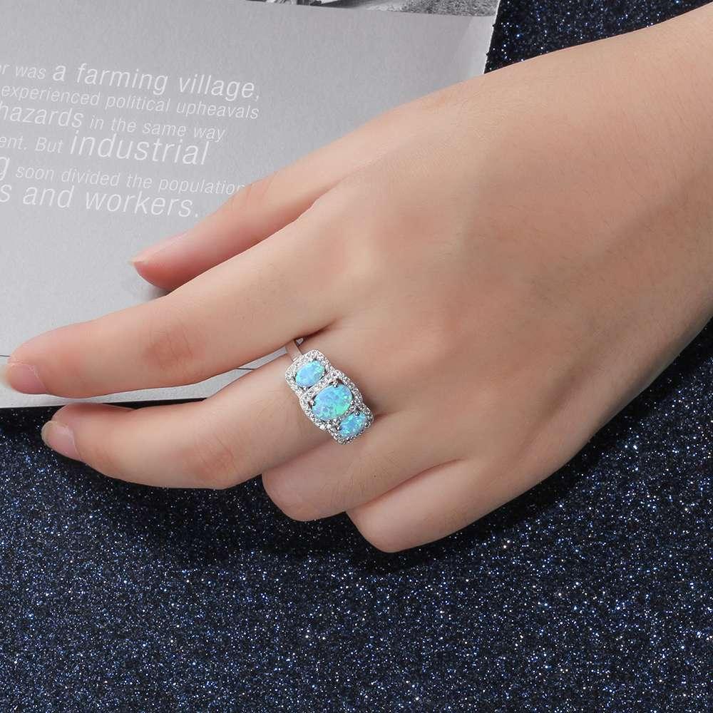 925 Sterling Silver Women's Rings Luxurious Blue Opal Stone Party Jewelry Anel For Women - Personalized Jewel
