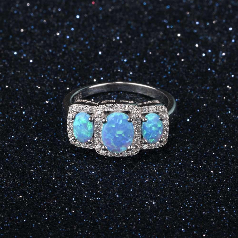925 Sterling Silver Women's Rings Luxurious Blue Opal Stone Party Jewelry Anel For Women - Personalized Jewel