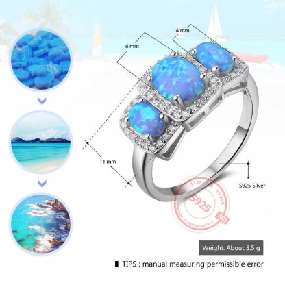 925 Sterling Silver Women's Rings Luxurious Blue Opal Stone Party Jewelry Anel For Women - Personalized Jewel