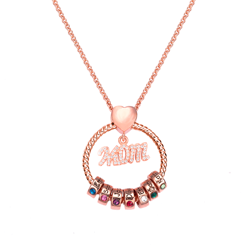 Personalized Family Pendant Necklace With Name Beads And Birthstone