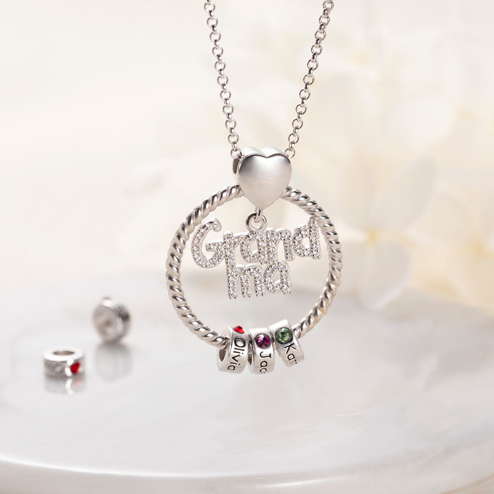 Personalized Family Pendant Necklace With Name Beads And Birthstone