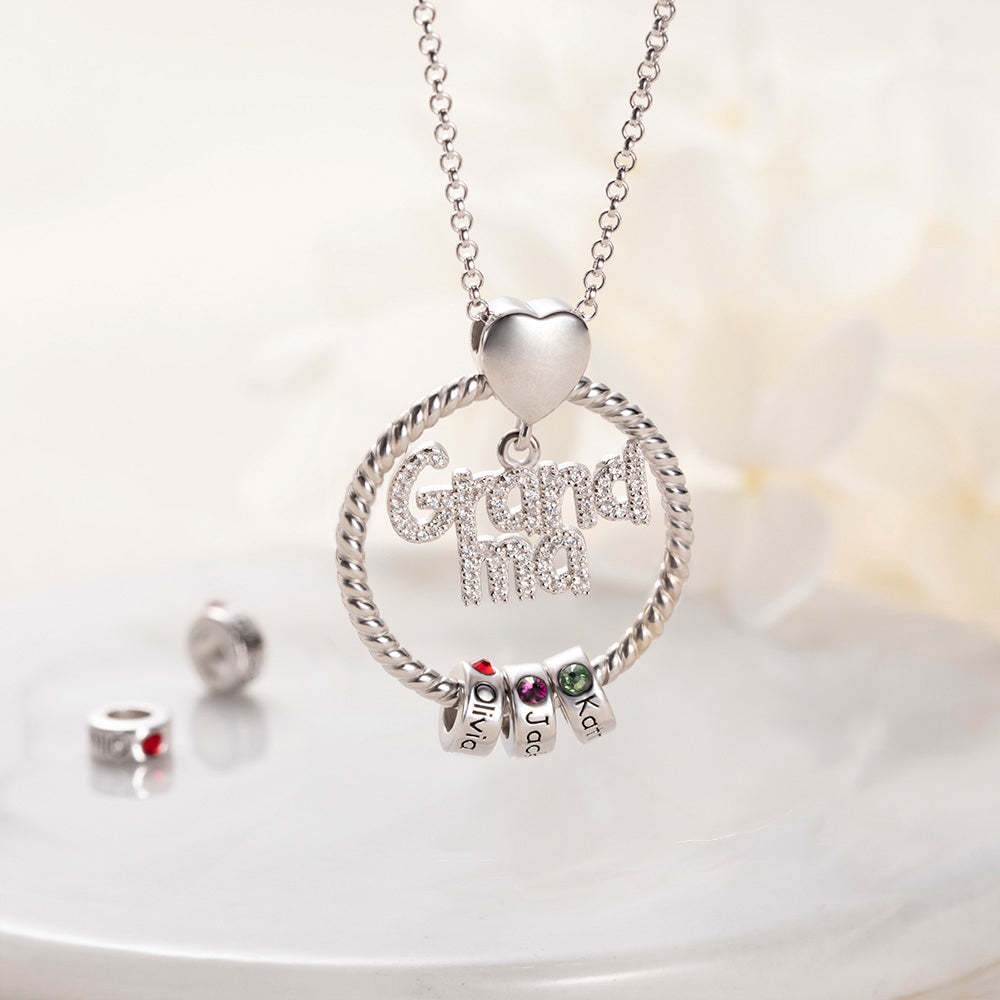 Personalized Family Pendant Necklace With Name Beads And Birthstone