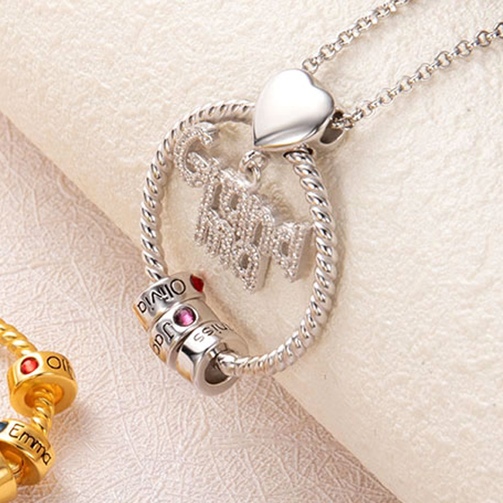 Personalized Family Pendant Necklace With Name Beads And Birthstone