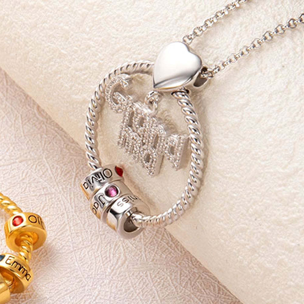 Personalized Family Pendant Necklace With Name Beads And Birthstone