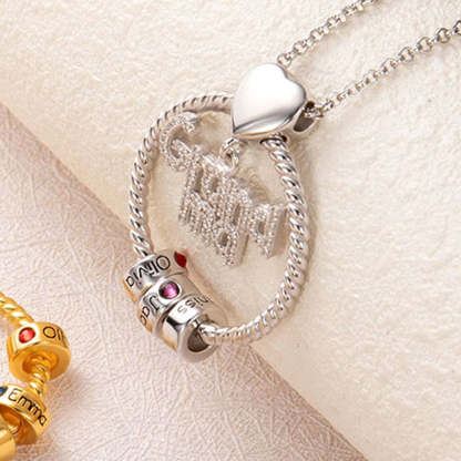 Personalized Family Pendant Necklace With Name Beads And Birthstone