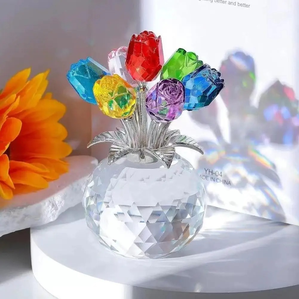 Crystal Rose Bouquet Artificial Flower Vase Decoration For Mothers Day