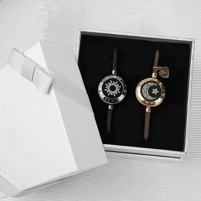 Dual Tone Sun And Moon Bracelets Set-Personalized Jewels