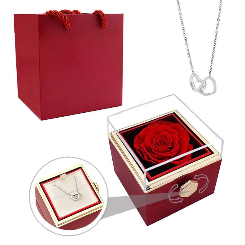 Eternal Rose Box With Custom Engraved Necklaces-Personalized Jewels