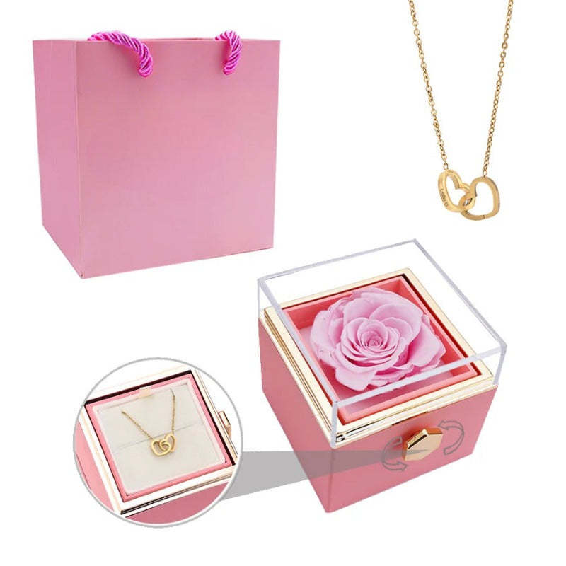 Eternal Rose Box With Custom Engraved Necklaces-Personalized Jewels