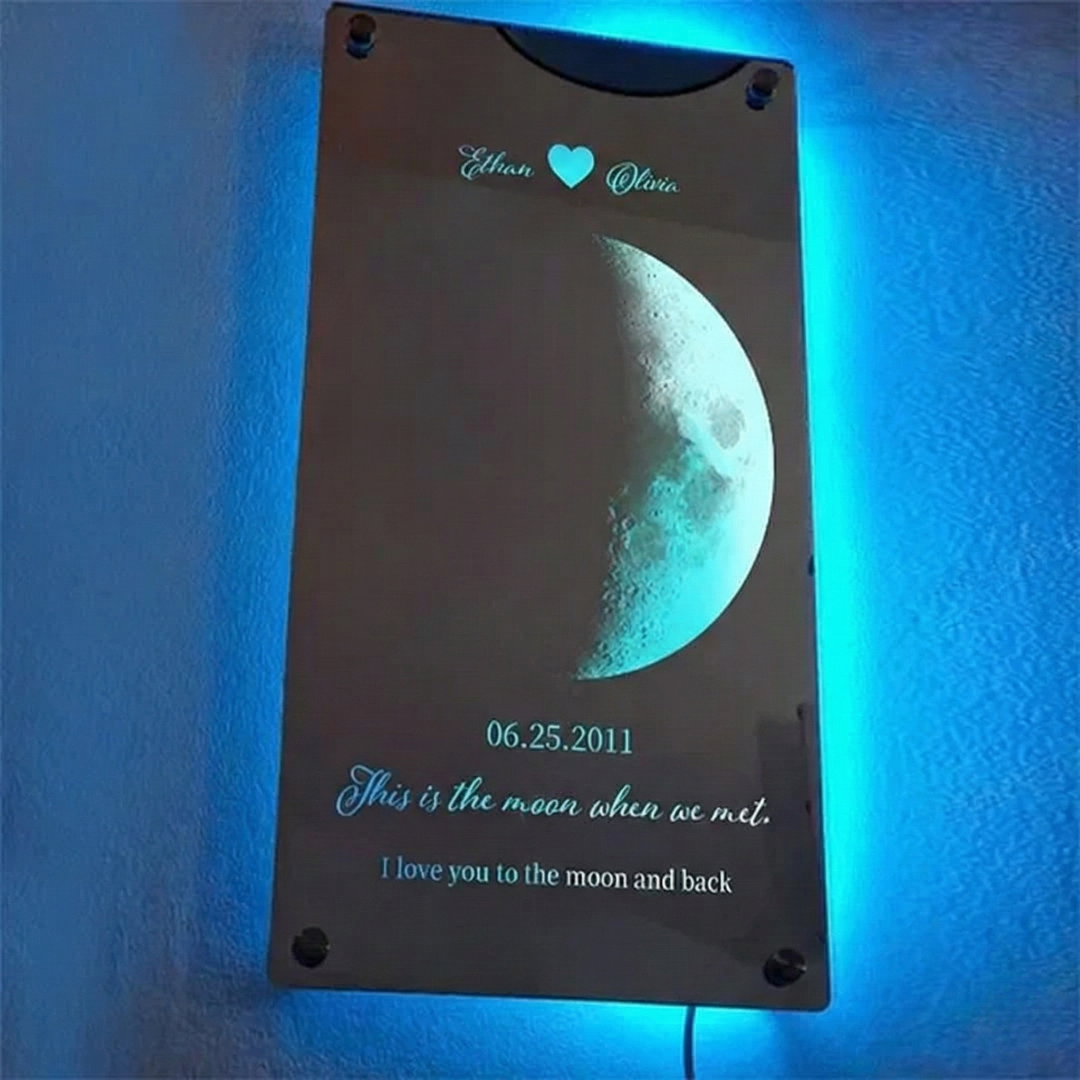 Custom Couple Anniversary Moon Phase Mirror Light - Romantic Valentine's Day Gift