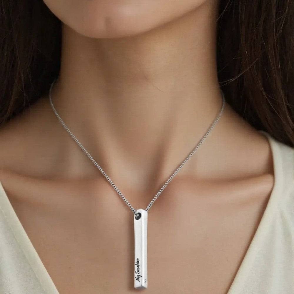 Custom Gold Pillar Bar Necklace With Diamond For Mothers Day Gift-Personalized Jewels