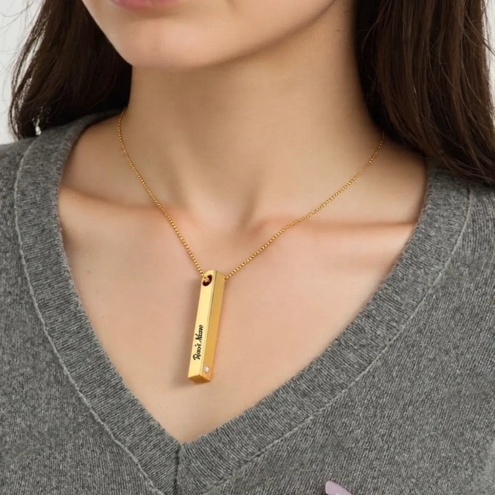 Custom Gold Pillar Bar Necklace With Diamond For Mothers Day Gift-Personalized Jewels