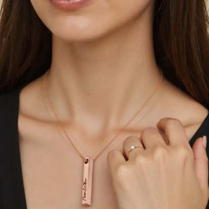Custom Gold Pillar Bar Necklace With Diamond For Mothers Day Gift-Personalized Jewels