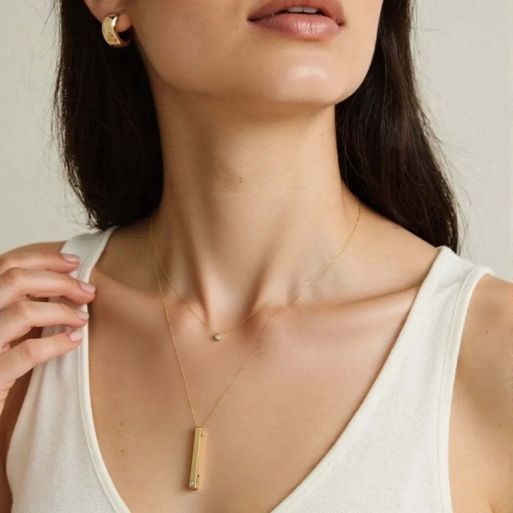 Custom Gold Pillar Bar Necklace With Diamond For Mothers Day Gift-Personalized Jewels