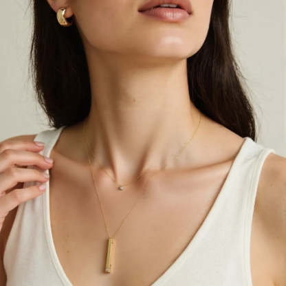 Custom Gold Pillar Bar Necklace With Diamond For Mothers Day Gift-Personalized Jewels