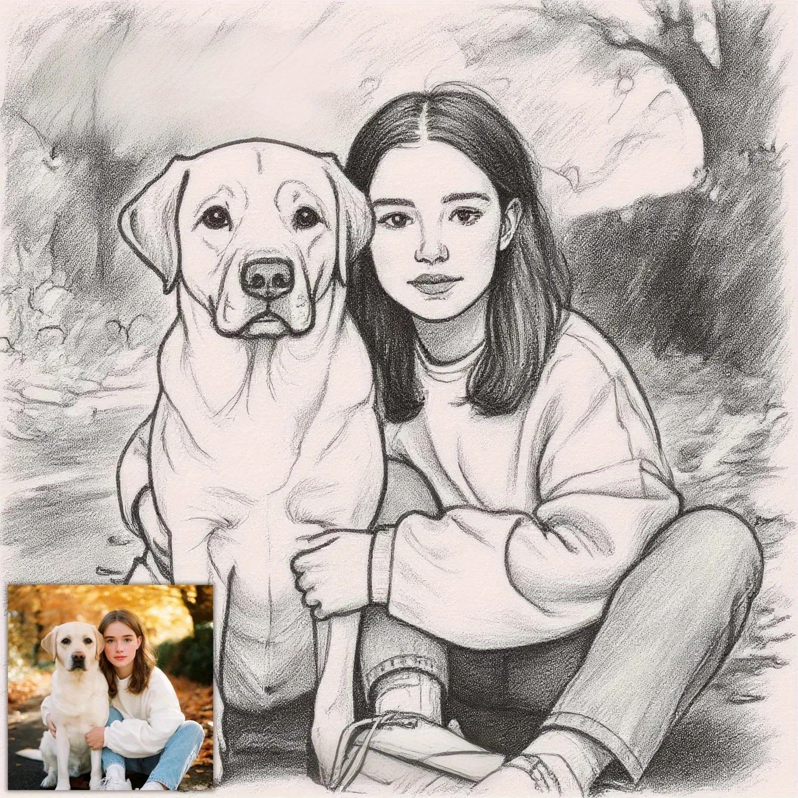 Personalized 2D Flat Charcoal Portrait Art Canvas