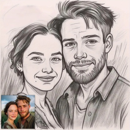 Personalized 2D Flat Charcoal Portrait Art Canvas