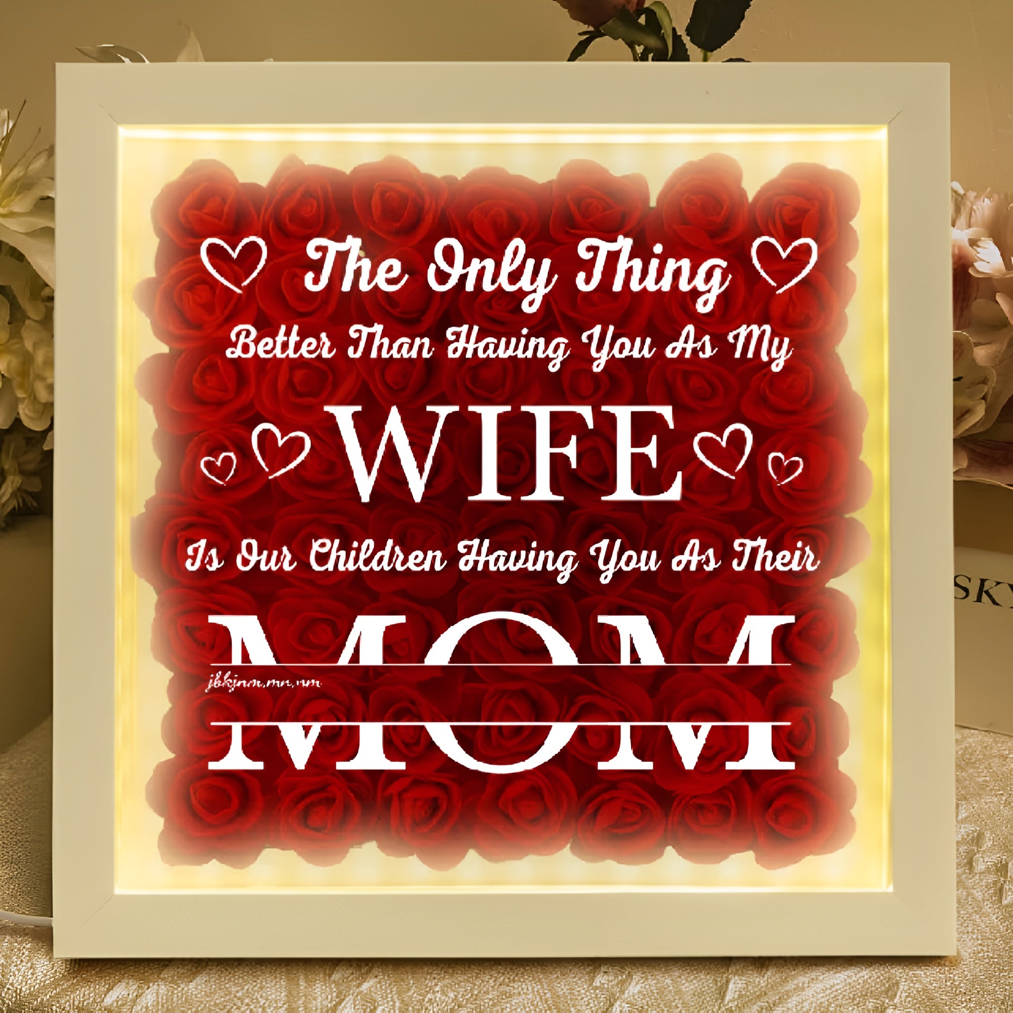 Personalized Flower Shadow Box Gift For Mothers Day With LED Lights-Personalized Jewels