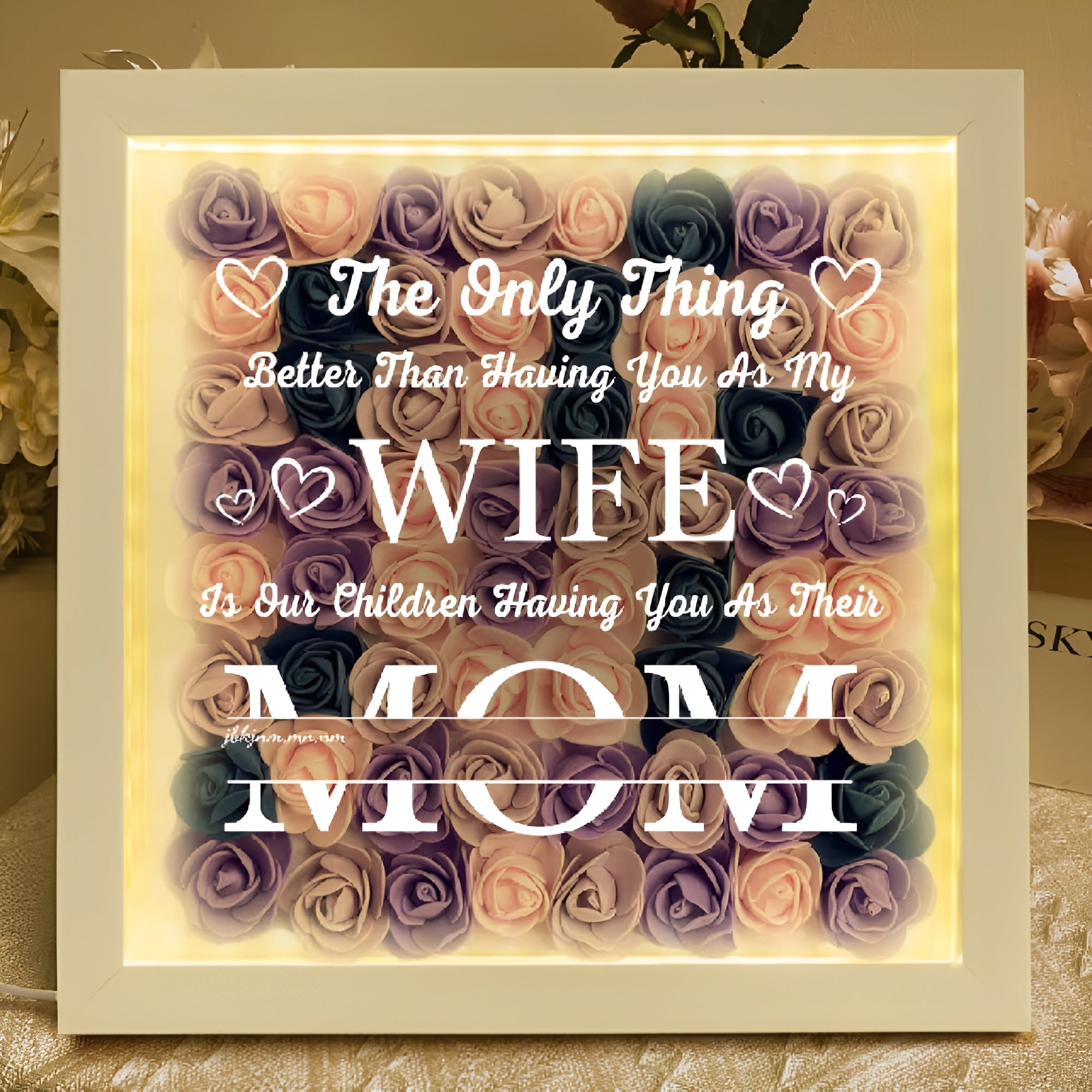 Personalized Flower Shadow Box Gift For Mothers Day With LED Lights-Personalized Jewels