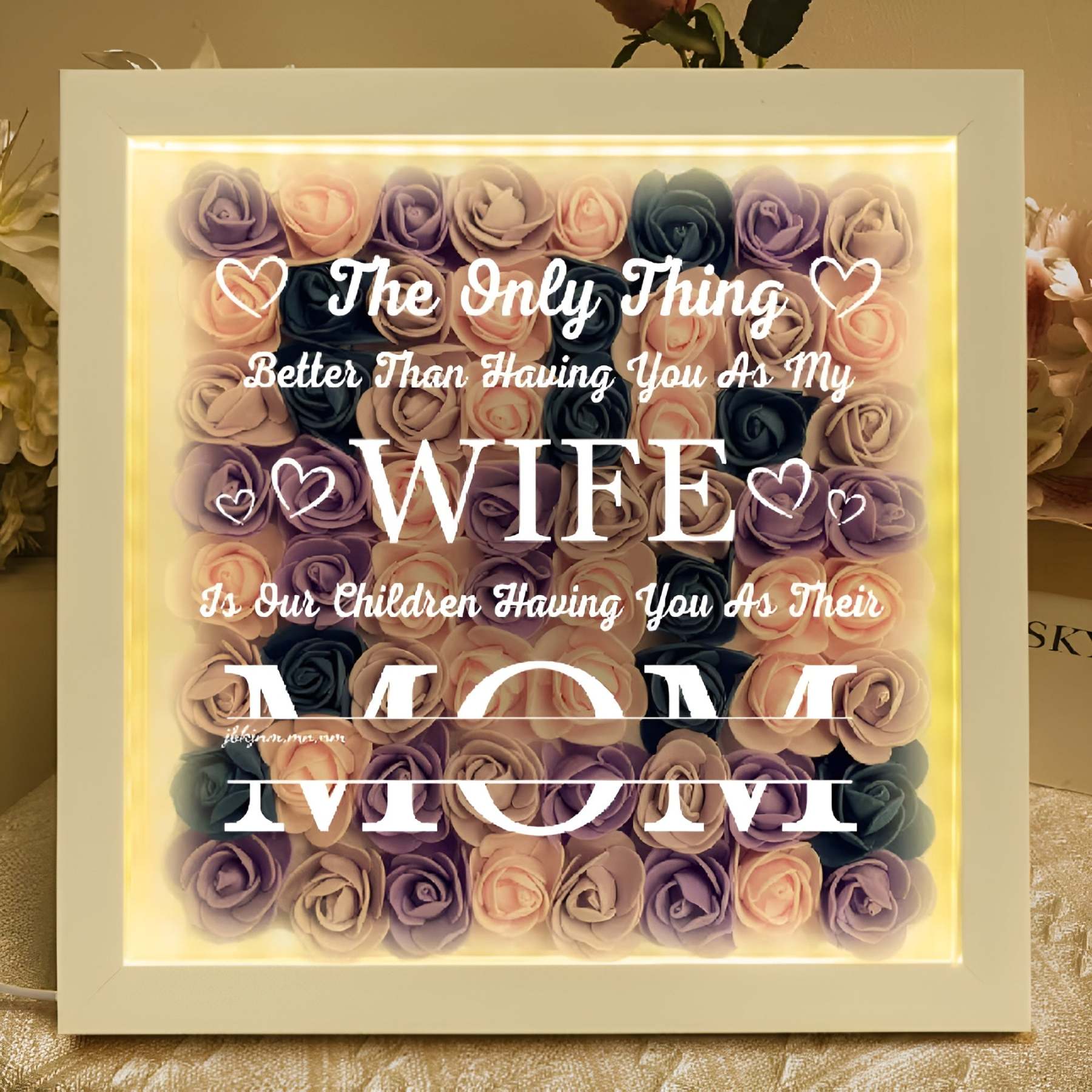 Personalized Flower Shadow Box Gift For Mothers Day With LED Lights-Personalized Jewels