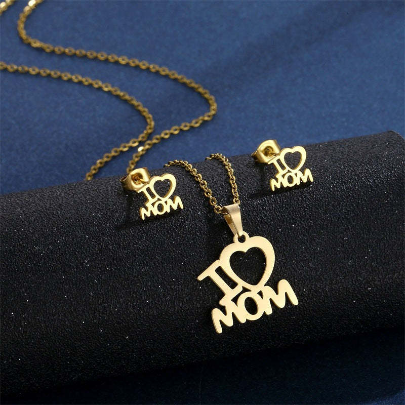 Stainless Steel Pendant Necklace Earrings Jewelry Set For Mothers Day Gift-Personalized Jewels