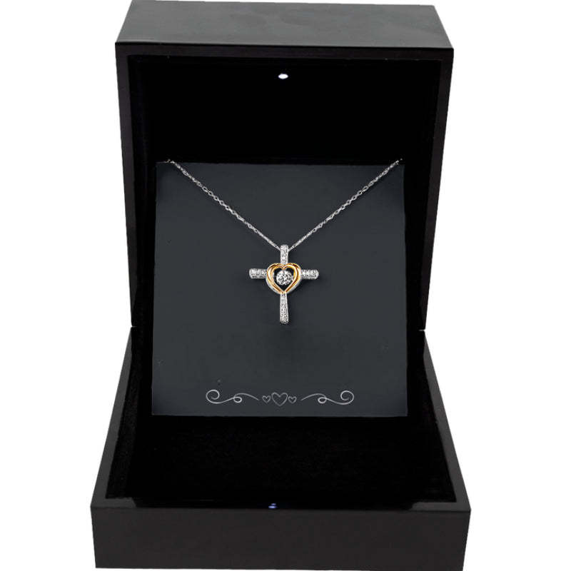 Pendant Necklace With Embrace Cross In Two Tone-Personalized Jewels