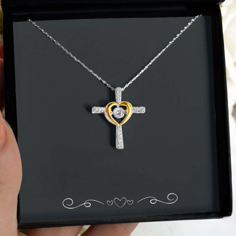 Pendant Necklace With Embrace Cross In Two Tone-Personalized Jewels