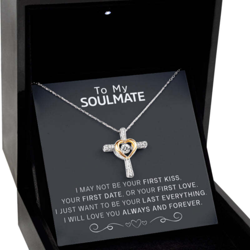 Pendant Necklace With Embrace Cross In Two Tone-Personalized Jewels