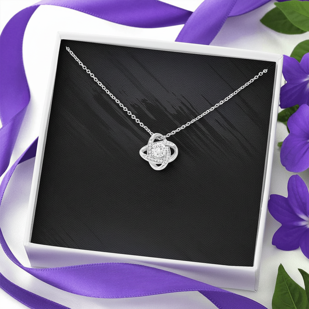 Knot Necklace With Sparkling Stone And Adjustable Chain For Mom From Son