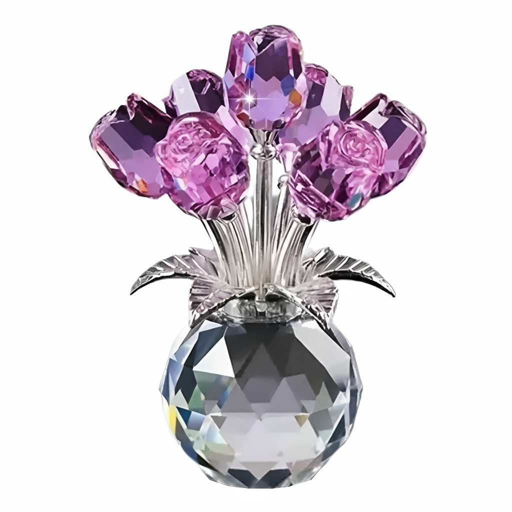 Crystal Rose Bouquet Artificial Flower Vase Decoration For Mothers Day