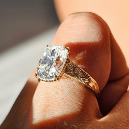 TS Inspired Cushion Cut Moissanite Engagement Ring Art Deco Style