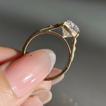 TS Inspired Cushion Cut Moissanite Engagement Ring Art Deco Style