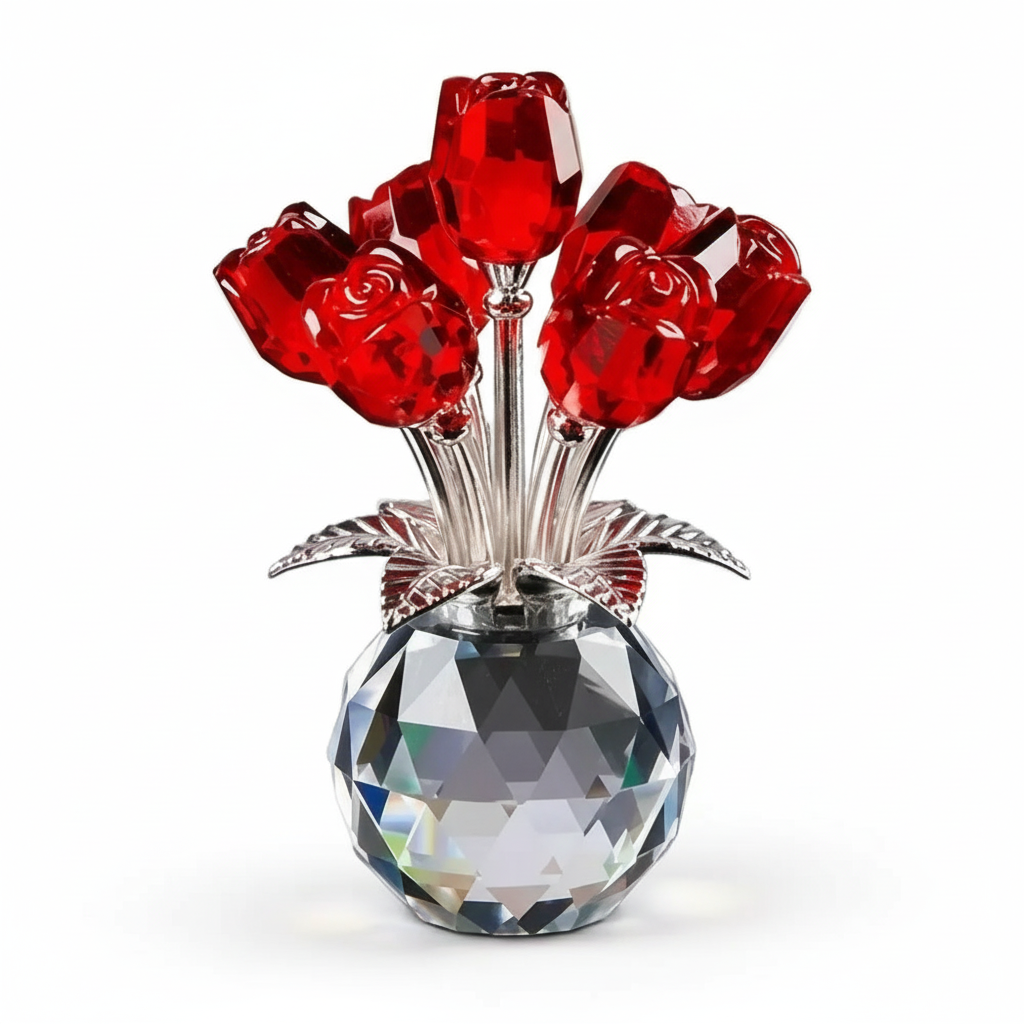 Crystal Rose Bouquet Artificial Flower Vase Decoration For Mothers Day