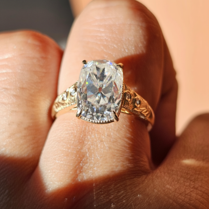 TS Inspired Cushion Cut Moissanite Engagement Ring Art Deco Style