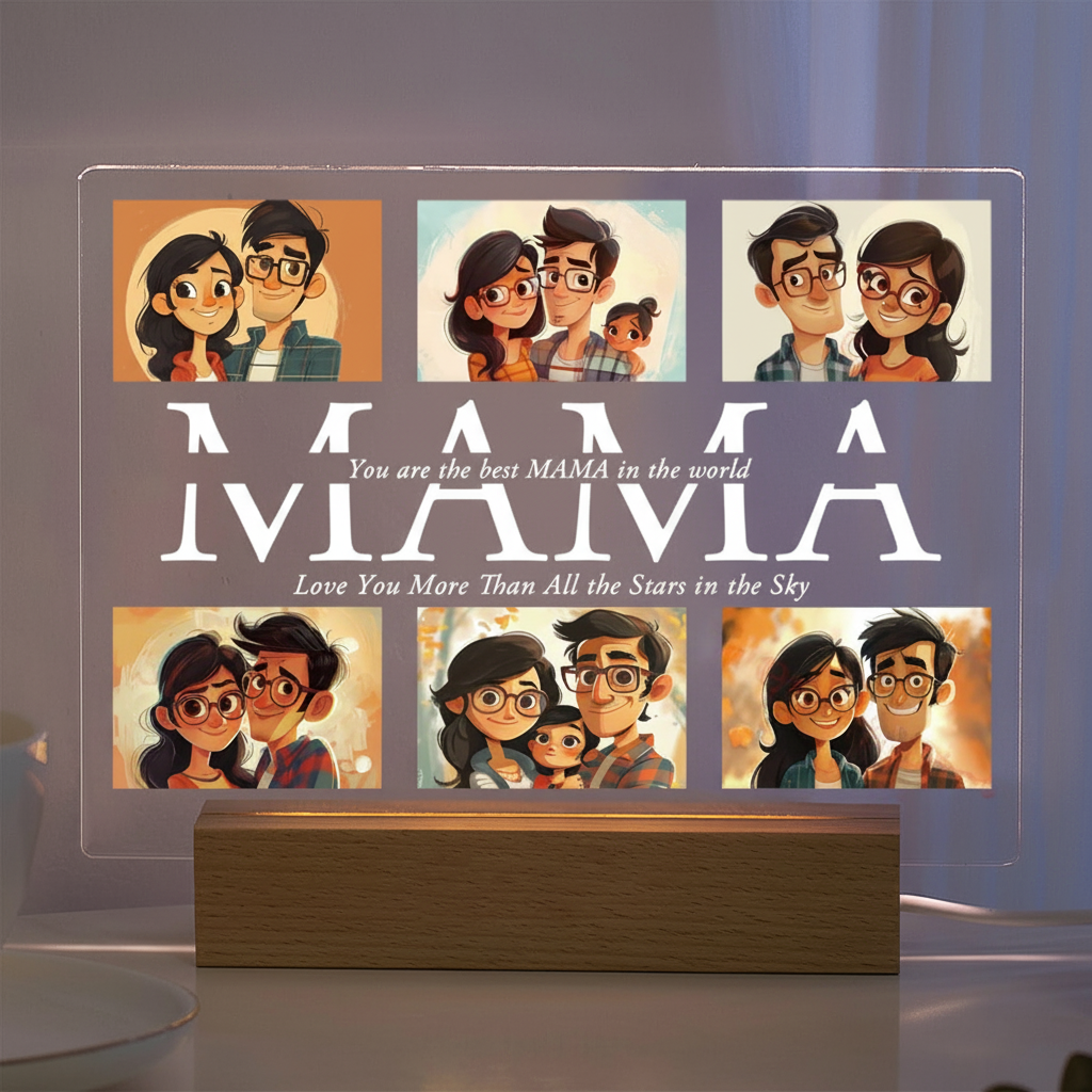 Personalized Acrylic Photo Text Print LED Lamp For Family Display